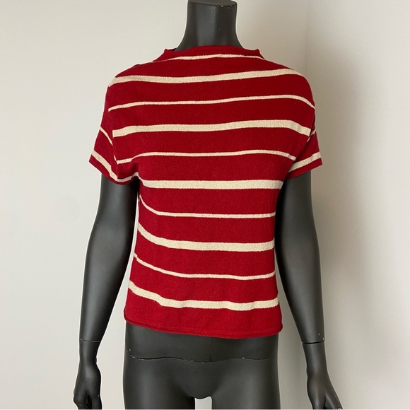 ⚪️ The work red striped knitting boat neck tshirt L - Picture 1 of 6